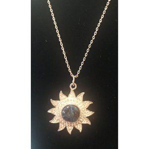 Lan Charmed Blue Druzy Sunflower Necklace 18 in
